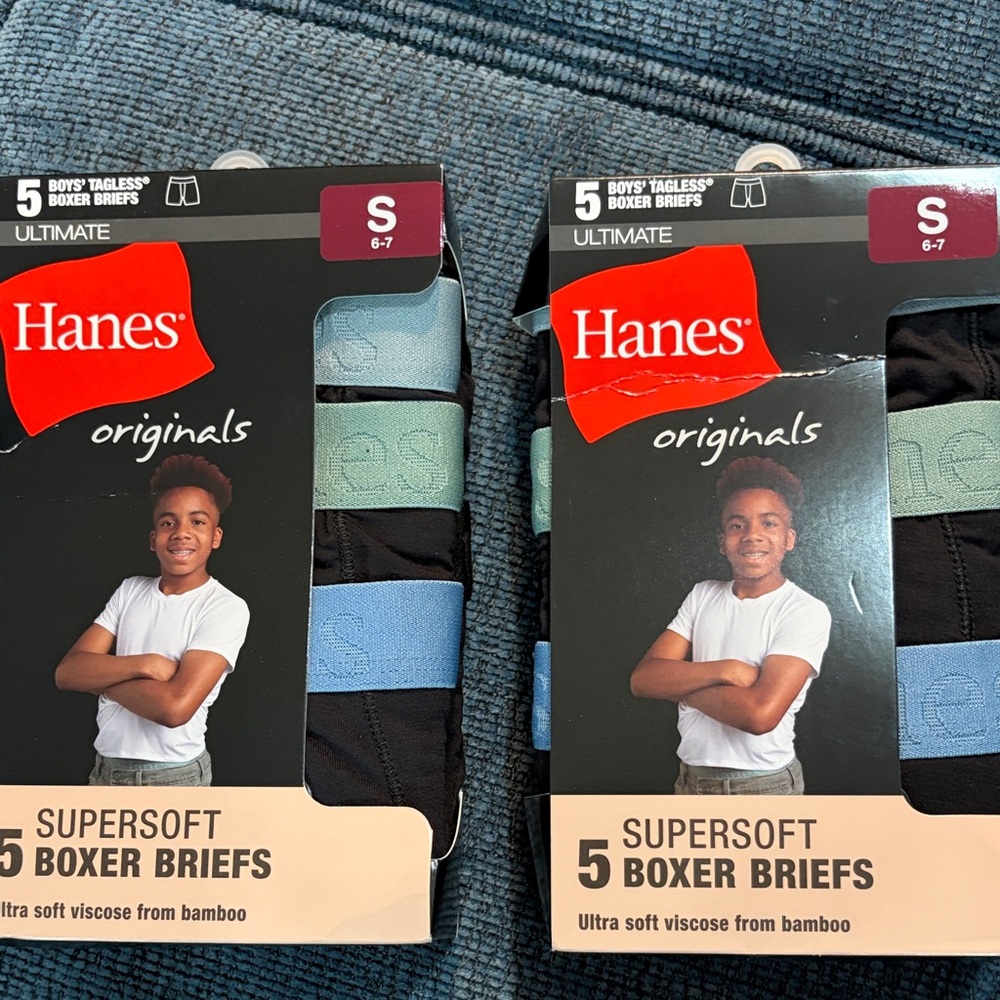 Hanes Kids Originals Supersoft Boxer Briefs - Black and Light Blue